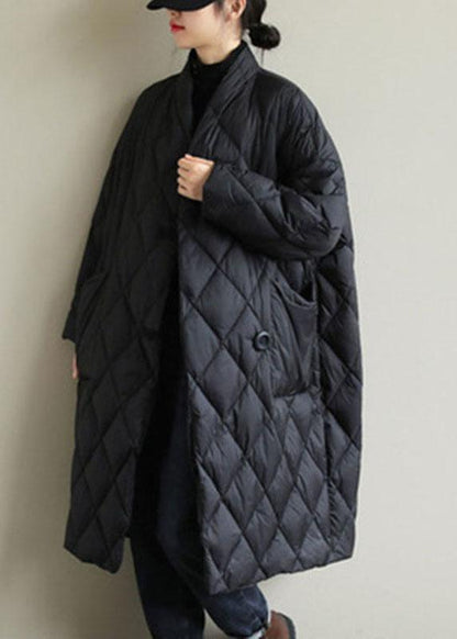 Street Black Stand Collar Button Pockets Winter Down Coat Long sleeve QS038 WT-WG-DJK210914