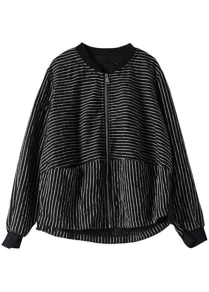 Street Black Striped zippered Pockets Fall Jacket Long sleeve QS060 WT-WG-CTS210914