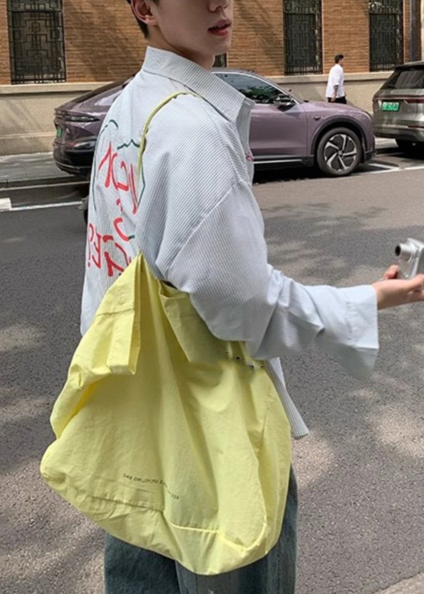 Cotton Men Shirts Striped Collar Blue Letter Spring Peter Pan FashionChic