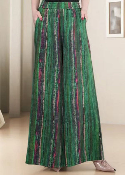 Striped Blue Elastic Waist Leg Pockets Wide Pants Cotton Fall FashionChic