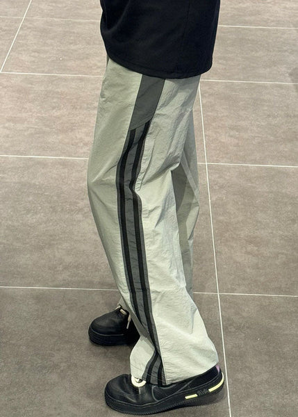 Cotton Waist Striped Thin Elastic Pants Patchwork Green Mens FashionChic