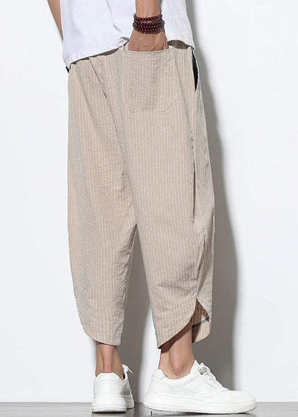 Up Khaki Pants Striped Lace Mens Cotton Crop Pockets Summer FashionChic