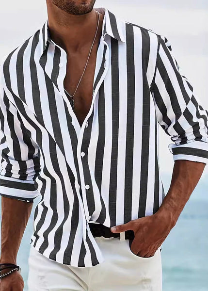 Fall Peter Striped Collar Cotton Shirts Button Red Men Pan FashionChic