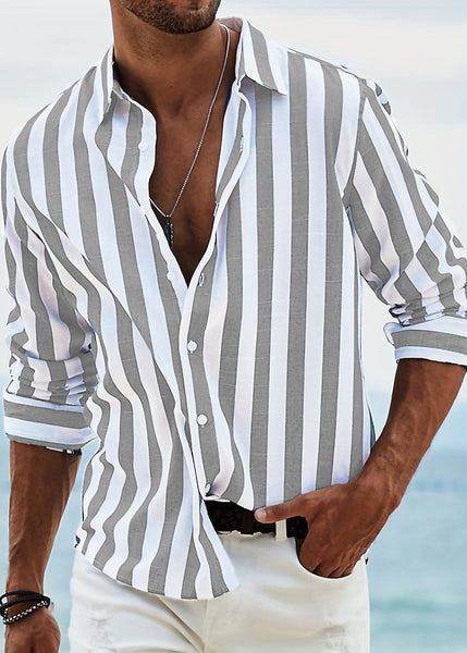 Fall Peter Striped Collar Cotton Shirts Button Red Men Pan FashionChic