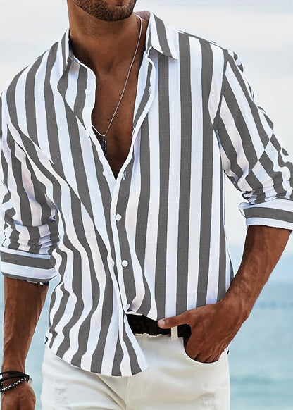 Fall Peter Striped Collar Cotton Shirts Button Red Men Pan FashionChic
