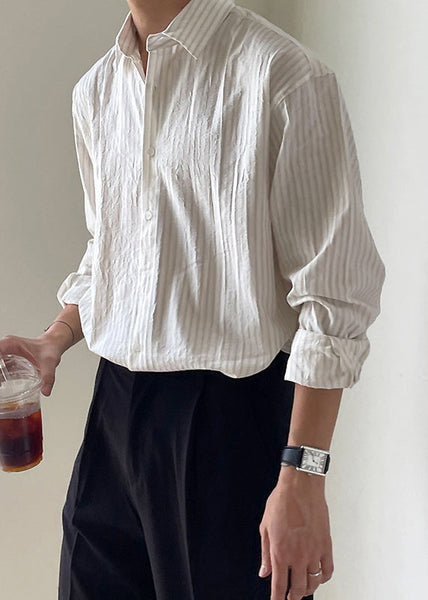 Cotton Men White Peter Shirt Pan Striped Button Spring Collar FashionChic