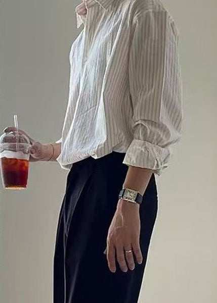 Cotton Men White Peter Shirt Pan Striped Button Spring Collar FashionChic