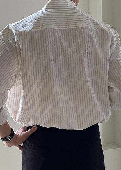 Cotton Men White Peter Shirt Pan Striped Button Spring Collar FashionChic