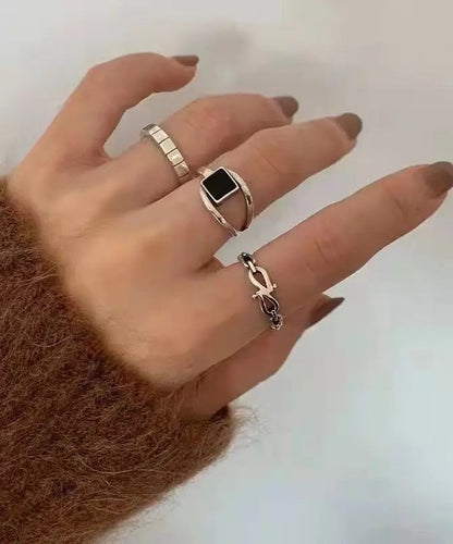 Set Style Alloy Three-Piece Rings Out Agate Hollow FashionChic