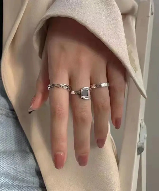 Set Style Alloy Three-Piece Rings Out Agate Hollow FashionChic