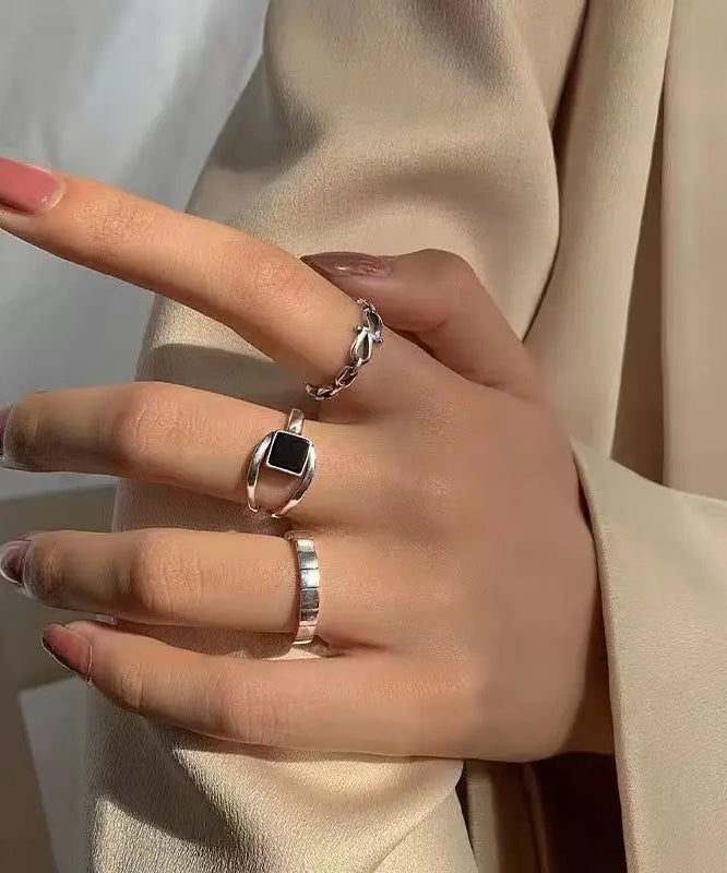 Set Style Alloy Three-Piece Rings Out Agate Hollow FashionChic