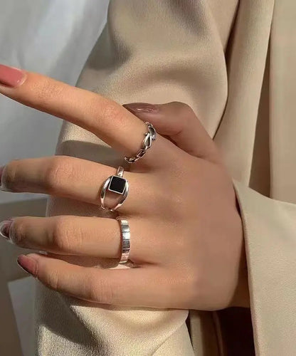 Set Style Alloy Three-Piece Rings Out Agate Hollow FashionChic