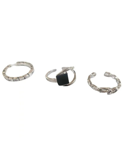 Set Style Alloy Three-Piece Rings Out Agate Hollow FashionChic