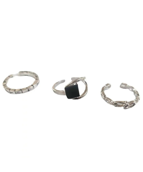 Set Style Alloy Three-Piece Rings Out Agate Hollow FashionChic