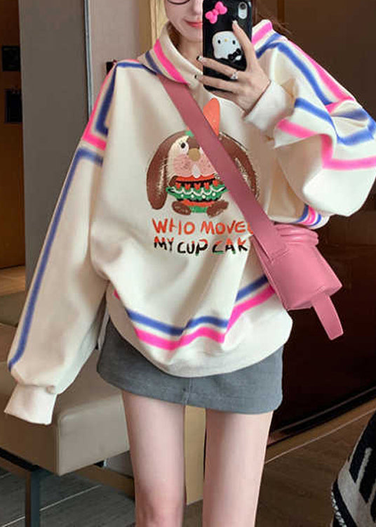 Style Apricot Hooded Cartoon Print Cotton Pullover Streetwear Spring YF006 ABC