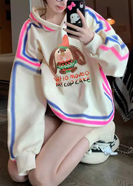 Style Apricot Hooded Cartoon Print Cotton Pullover Streetwear Spring YF006 ABC
