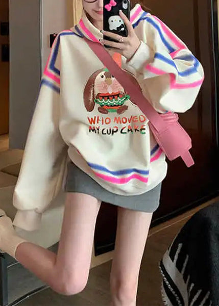 Style Apricot Hooded Cartoon Print Cotton Pullover Streetwear Spring YF006 ABC