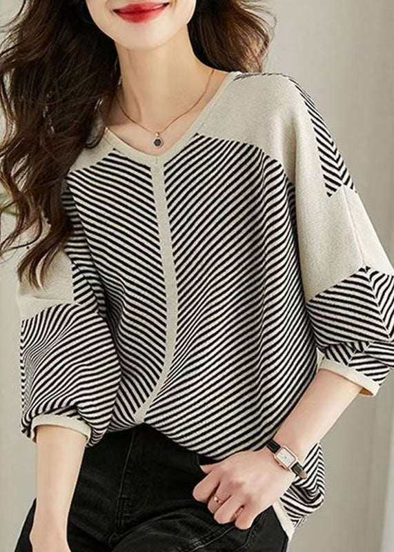 Fall Shirts Knit Oversized Striped Apricot Style FashionChic