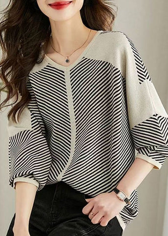 Fall Shirts Knit Oversized Striped Apricot Style FashionChic