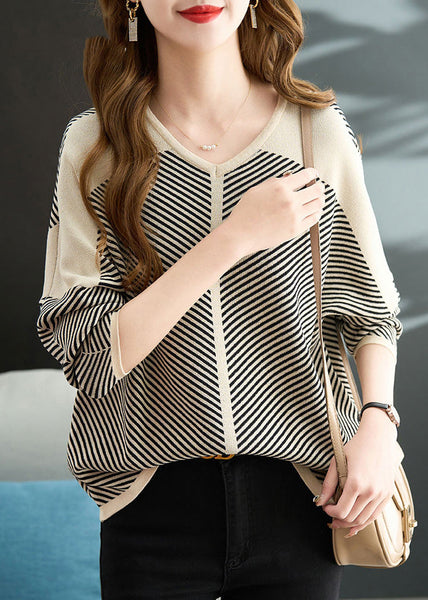 Fall Shirts Knit Oversized Striped Apricot Style FashionChic