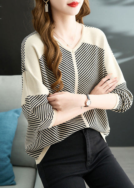Fall Shirts Knit Oversized Striped Apricot Style FashionChic