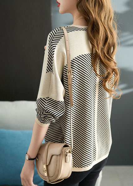 Fall Shirts Knit Oversized Striped Apricot Style FashionChic