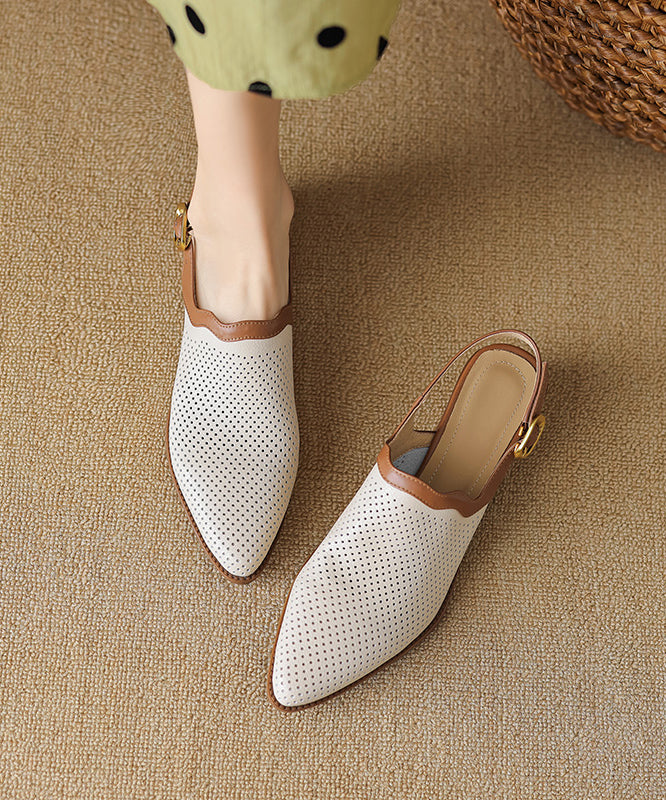 Style Apricot Sandals Chunky Sheepskin Hollow Out Pointed Toe AP1006 shoe-LX240905