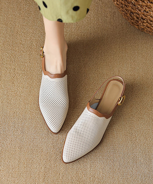 Style Apricot Sandals Chunky Sheepskin Hollow Out Pointed Toe AP1006 shoe-LX240905