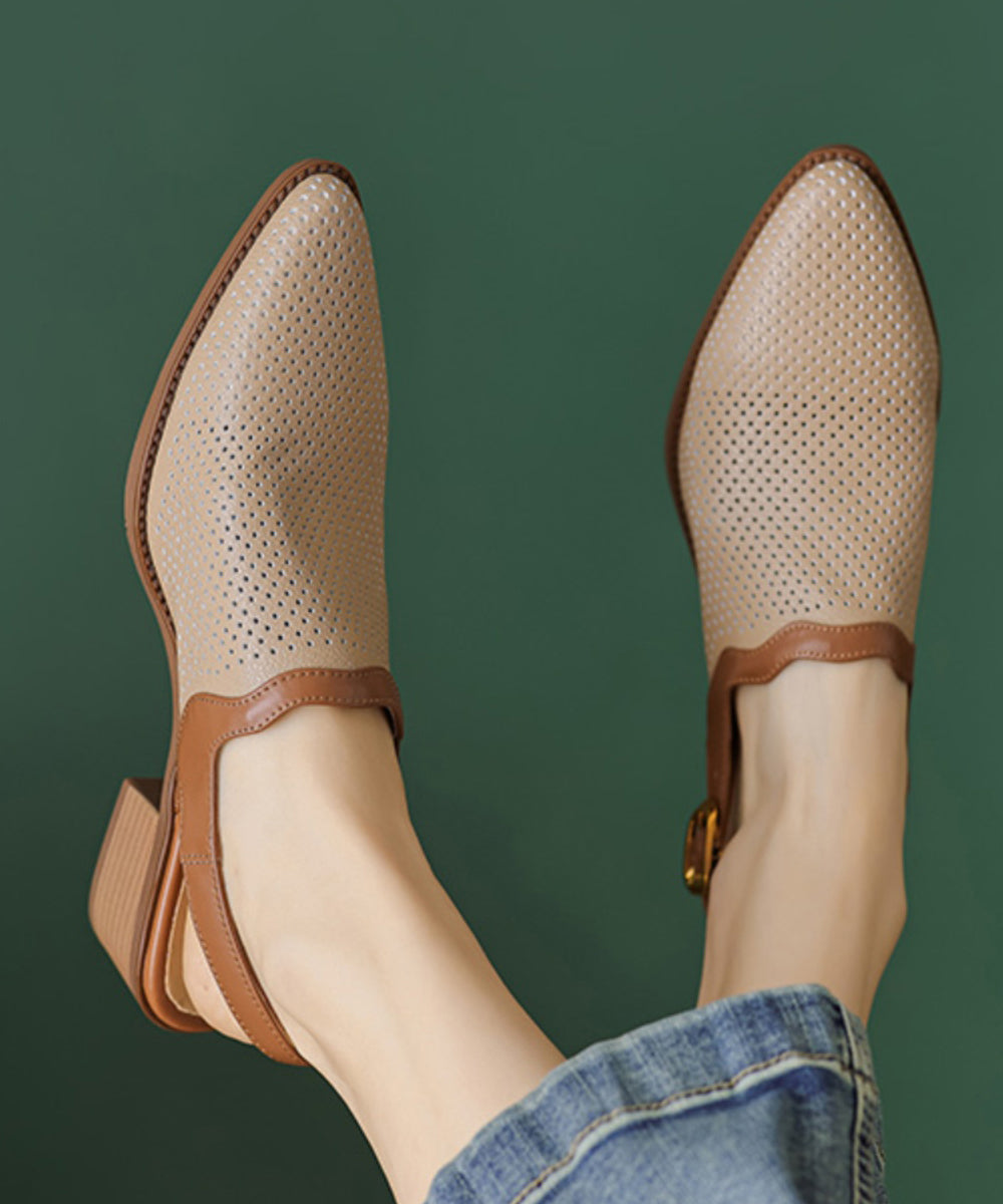 Style Apricot Sandals Chunky Sheepskin Hollow Out Pointed Toe AP1006 shoe-LX240905