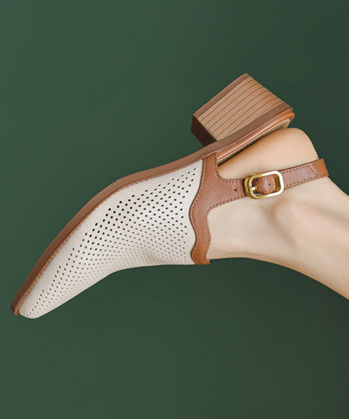 Style Apricot Sandals Chunky Sheepskin Hollow Out Pointed Toe AP1006 shoe-LX240905