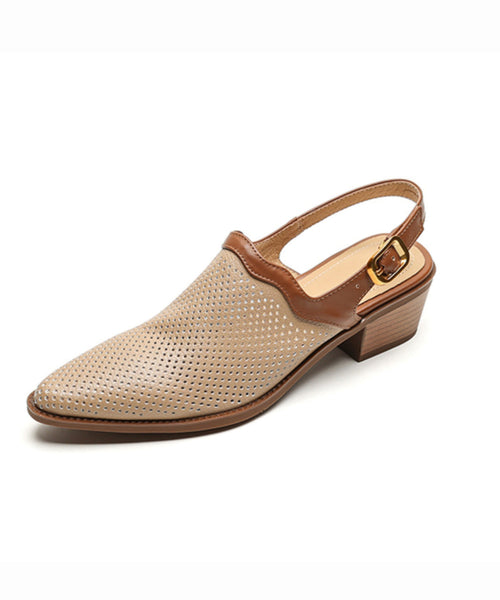 Style Apricot Sandals Chunky Sheepskin Hollow Out Pointed Toe AP1006 shoe-LX240905