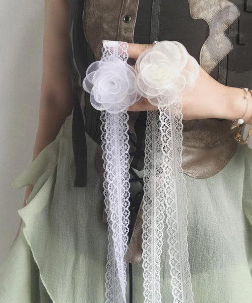 Style Beige Lace Floral Hollow Out Silk Scarf Necklace YU007 ABC