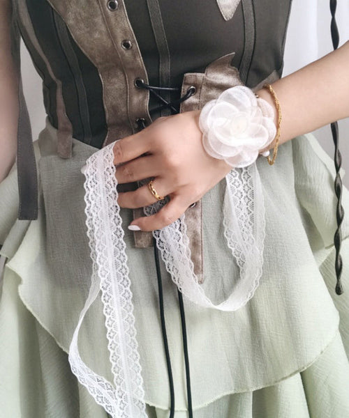 Style Beige Lace Floral Hollow Out Silk Scarf Necklace YU007 ABC