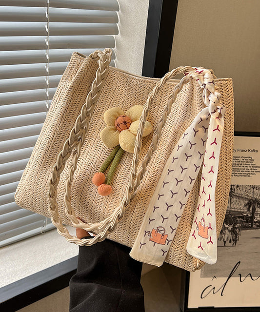 Straw Capacity Shoulder Woven Bag Beige Large Style FashionChic