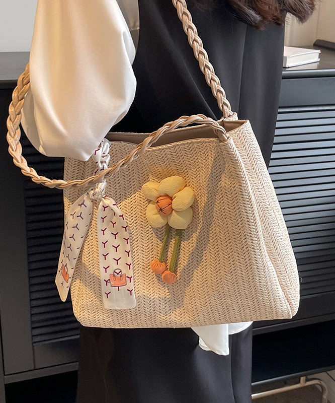 Straw Capacity Shoulder Woven Bag Beige Large Style FashionChic