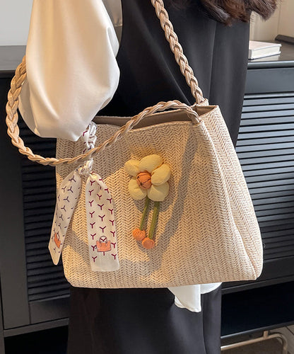 Straw Capacity Shoulder Woven Bag Beige Large Style FashionChic