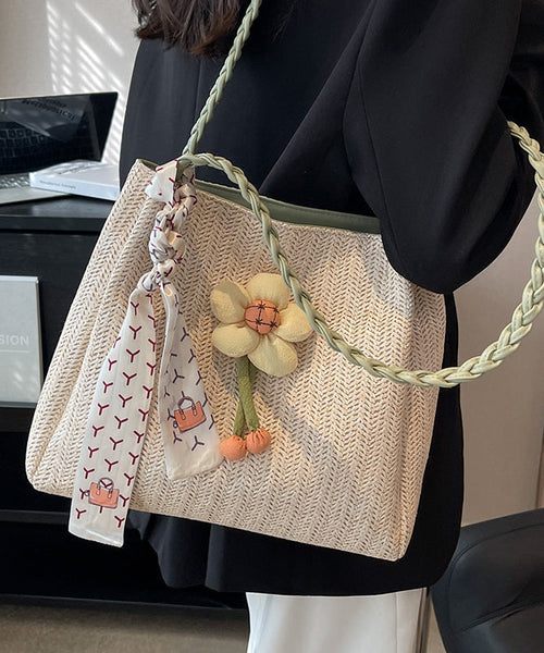 Straw Capacity Shoulder Woven Bag Beige Large Style FashionChic