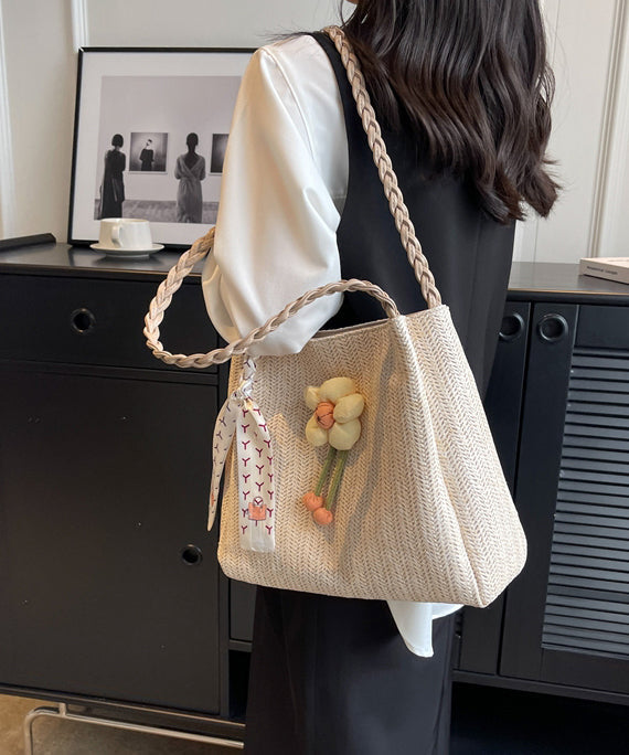 Straw Capacity Shoulder Woven Bag Beige Large Style FashionChic