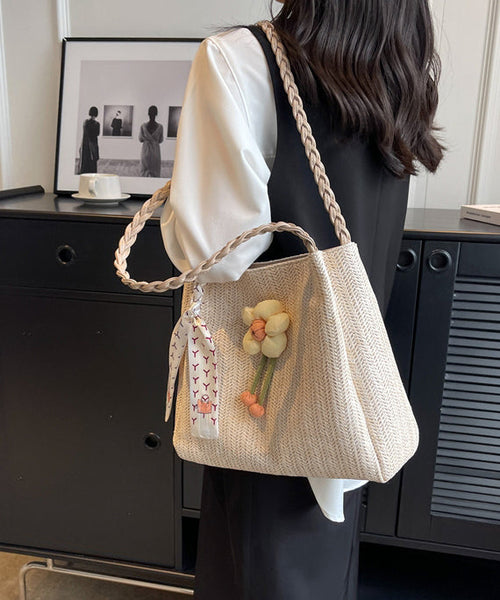 Straw Capacity Shoulder Woven Bag Beige Large Style FashionChic