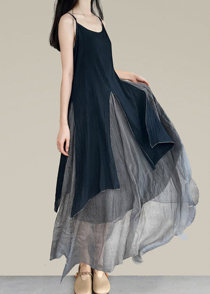 Style Black Grey Asymmetrical Patchwork Spaghetti Strap Dress Sleeveless LK021 GK-SDL240710