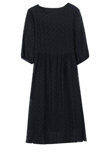 Style Black O Neck Jacquard Chiffon Long Dresses Lantern Sleeve BB010 Hawaii-SDL240622