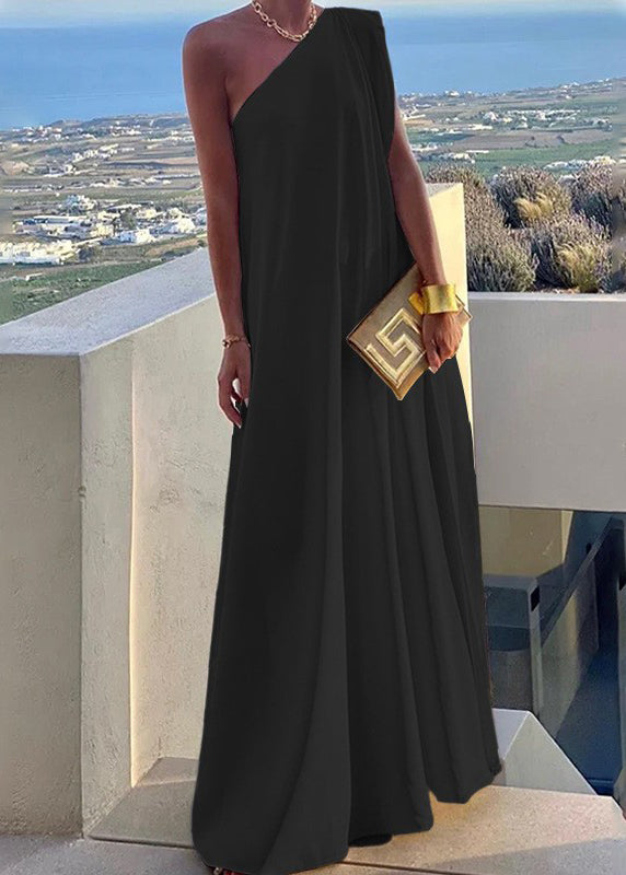 Shoulder Summer Black Dresses Party One Style Cotton Long FashionChic