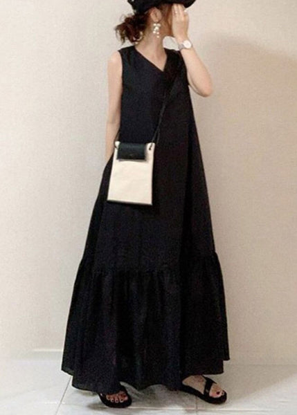 Style Cotton Holiday Oversized Hem Large Black Dress Summer Exra FashionChic