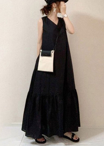 Style Cotton Holiday Oversized Hem Large Black Dress Summer Exra FashionChic