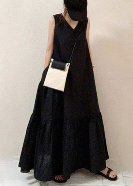 Style Cotton Holiday Oversized Hem Large Black Dress Summer Exra FashionChic