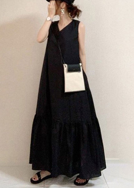 Style Cotton Holiday Oversized Hem Large Black Dress Summer Exra FashionChic