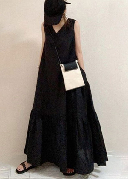 Style Cotton Holiday Oversized Hem Large Black Dress Summer Exra FashionChic