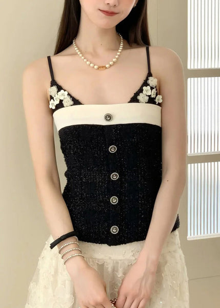 Vests Patchwork Black Cotton Flower Style Summer FashionChic