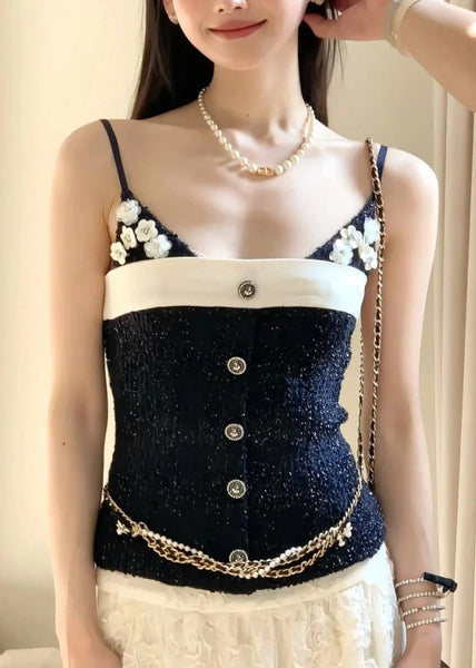 Vests Patchwork Black Cotton Flower Style Summer FashionChic