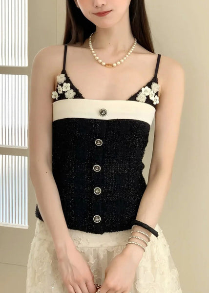 Vests Patchwork Black Cotton Flower Style Summer FashionChic